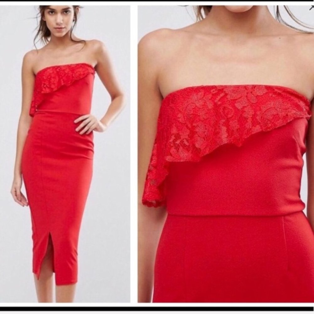Red Lace Midi Date Night Asos dress Bodycon 14